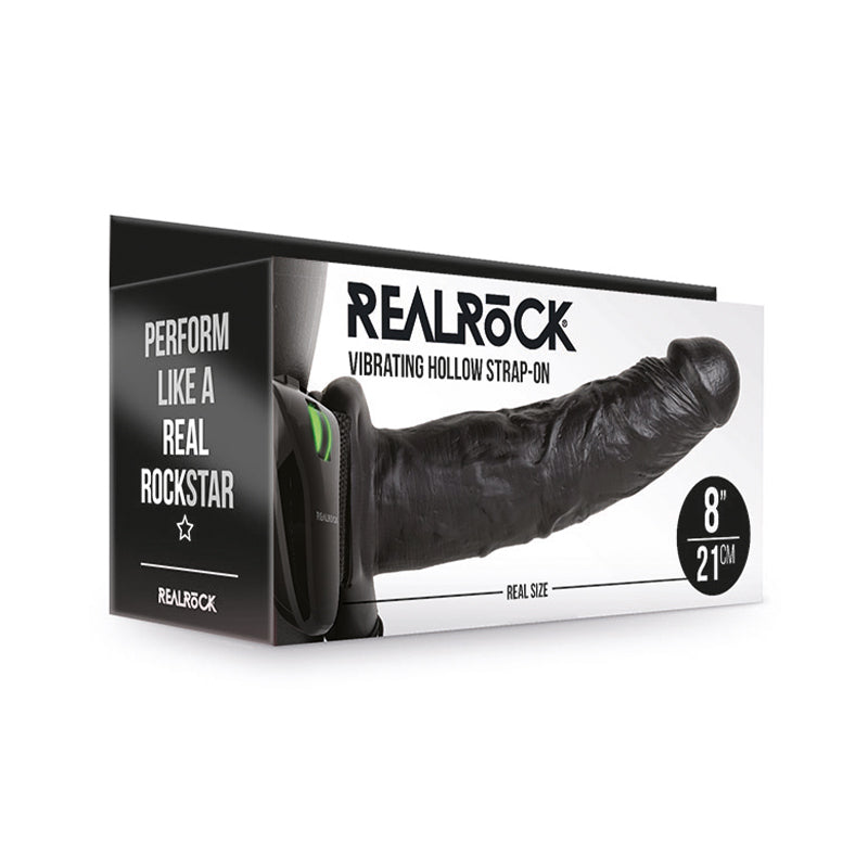 RealRock Realistic 8 in. Vibrating Hollow Strap-On Black