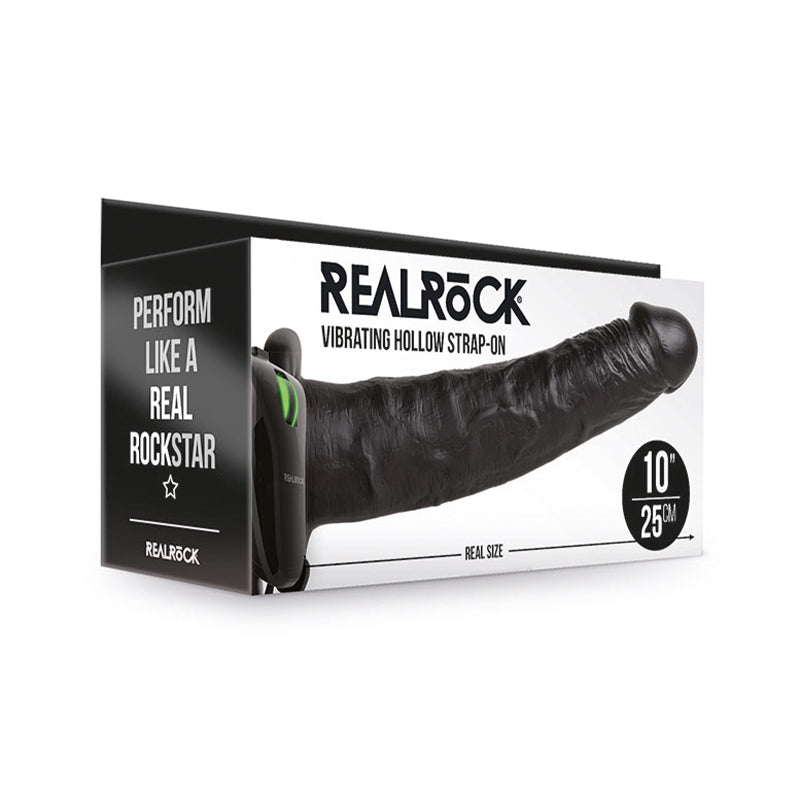 RealRock Realistic 10 in. Vibrating Hollow Strap-On Black