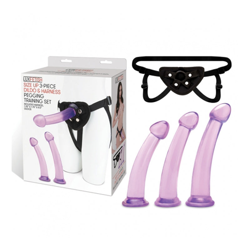 Lux Fetish Size Up 3-Piece Dildo &amp; Harness Pegging Training Set
