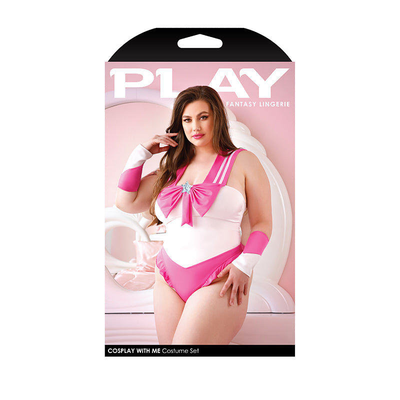 Fantasy Lingerie Play Cosplay With Me Sailor Costume Bodysuit With Snap Closure & Matching Arm Bands Pink 3XL/4XL