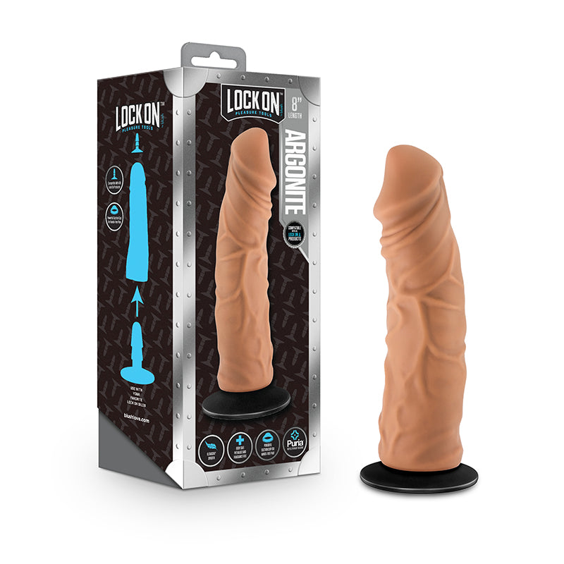 Blush Lock On Argonite Realistic 8 in. Silicone Dildo with Suction Cup Adapter Tan