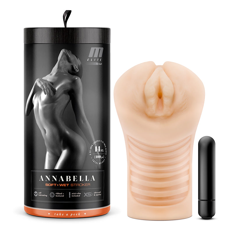 Blush M Elite Soft + Wet Annabella Vagina Stroker with Bullet Vibrator Beige