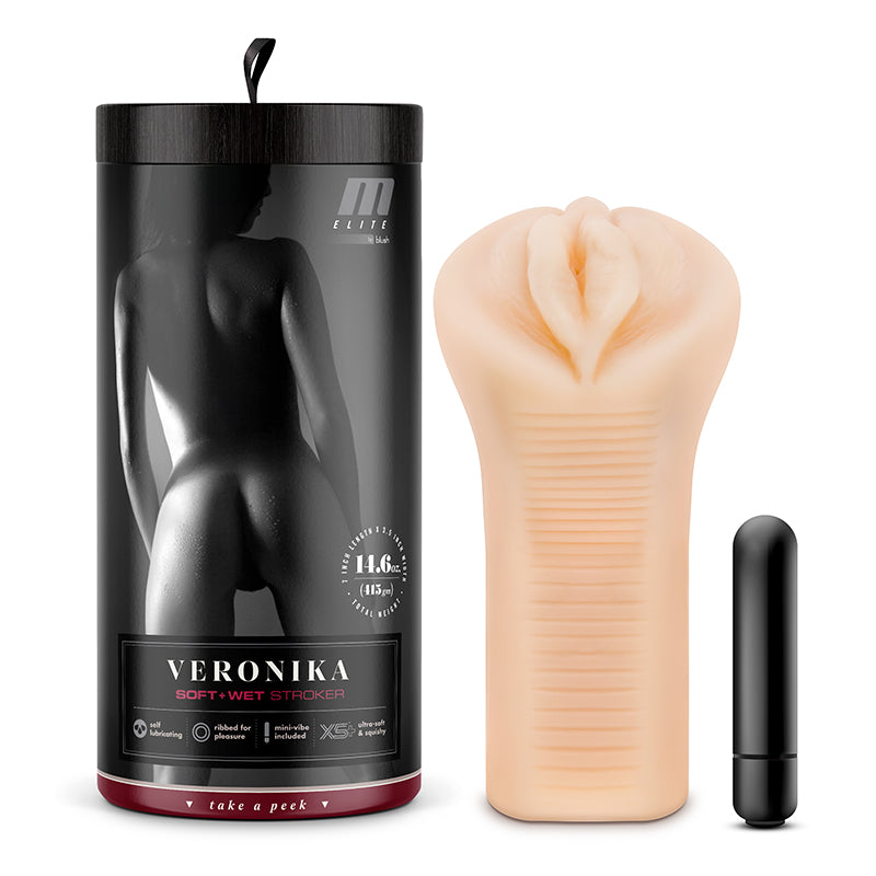 Blush M Elite Soft + Wet Veronika Vagina Stroker with Bullet Vibrator Beige