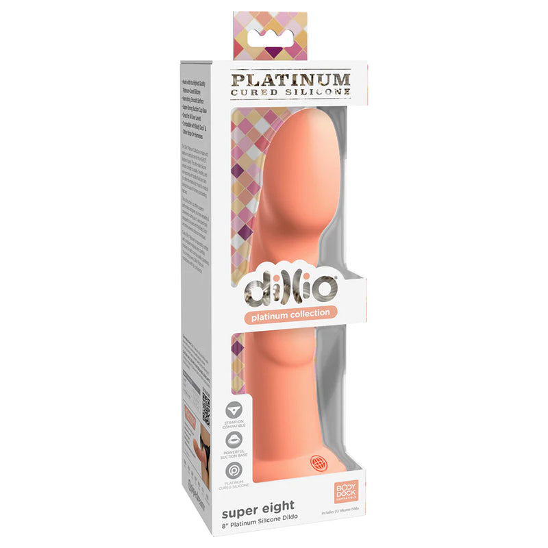 Pipedream Dillio Platinum Collection Super Eight 8 in. Silicone Dildo Peach