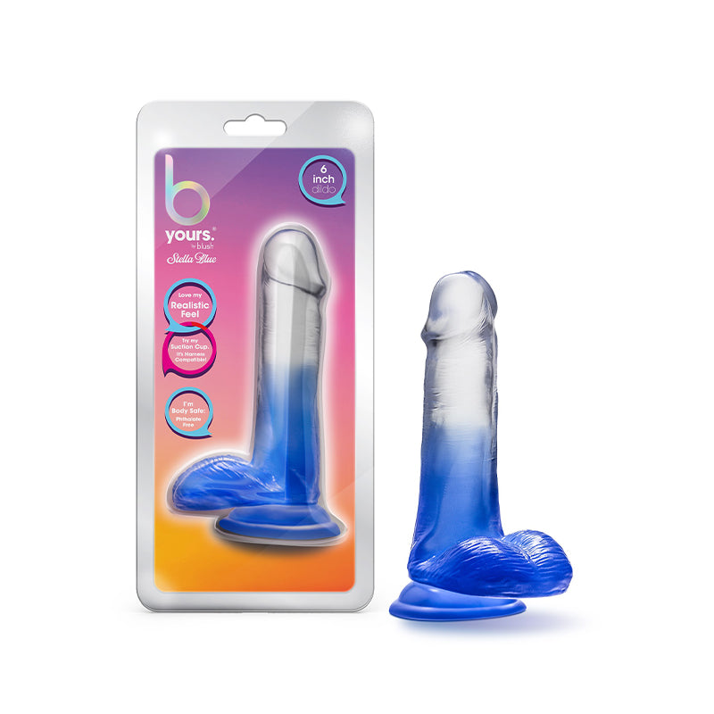 Blush B Yours Stella Blue 6 in. Dildo with Balls & Suction Cup Blue