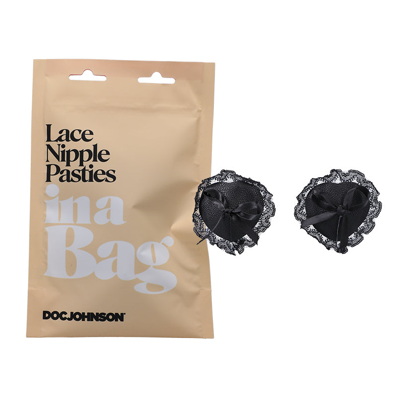 Doc Johnson In A Bag Lace Nipple Pasties Reusable Faux Leather Black
