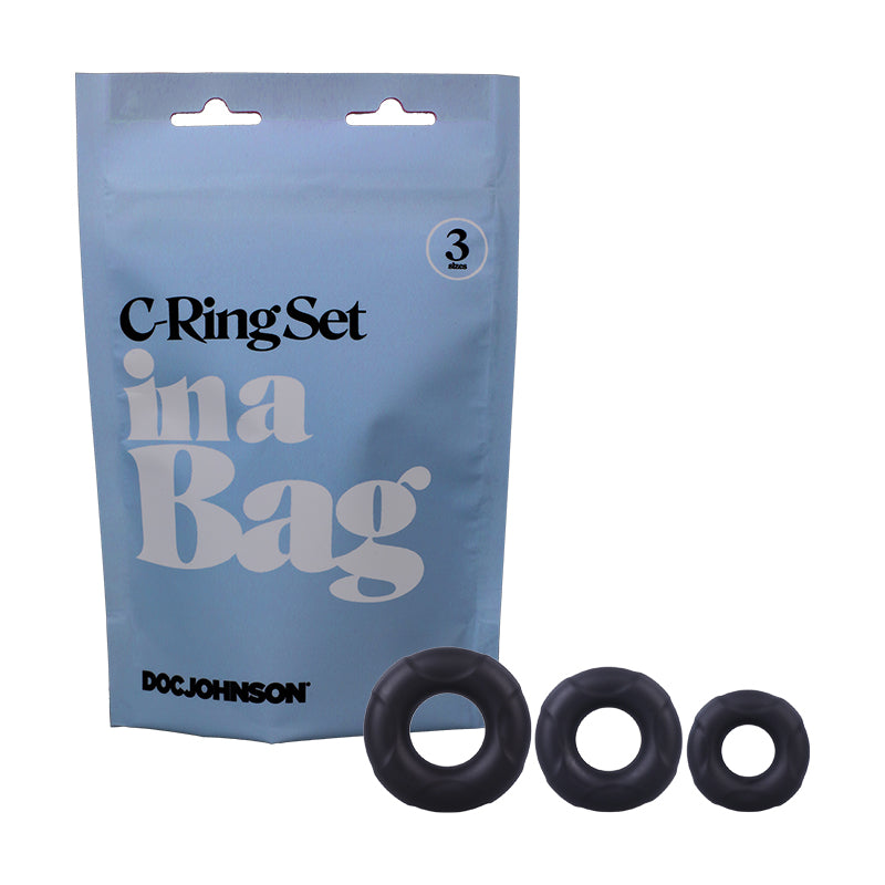 Doc Johnson In A Bag C-Ring Set 3-Piece Silicone Cockrings Black