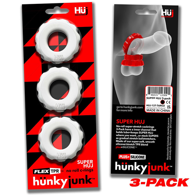 Hunkyjunk SuperHuj 3-Pack Cockrings White Ice