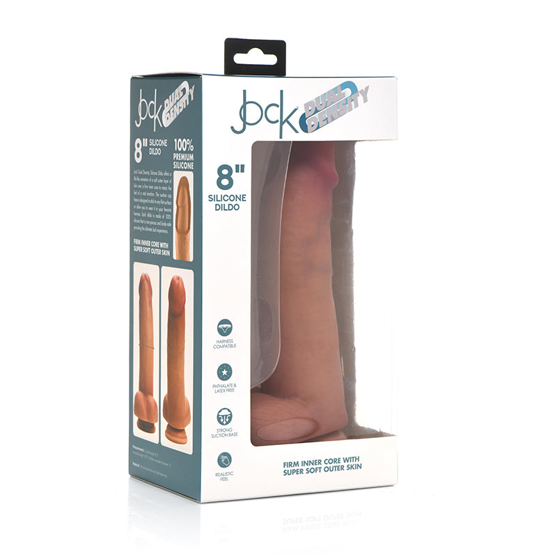 Curve Toys Jock Dual Density 8 in. Silicone Dildo with Balls &amp; Suction Cup Light