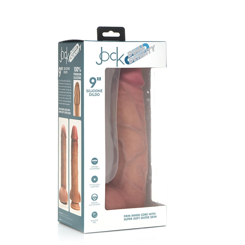 Curve Toys Jock Dual Density 9 in. Silicone Dildo with Balls &amp; Suction Cup Light