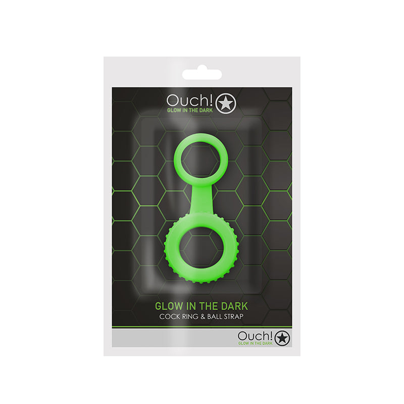 Ouch! Glow in the Dark Cockring & Ball Strap Neon Green