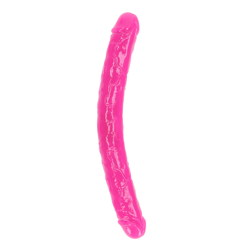 RealRock Glow in the Dark Double Dong 15 in. Dual-Ended Dildo Neon Pink