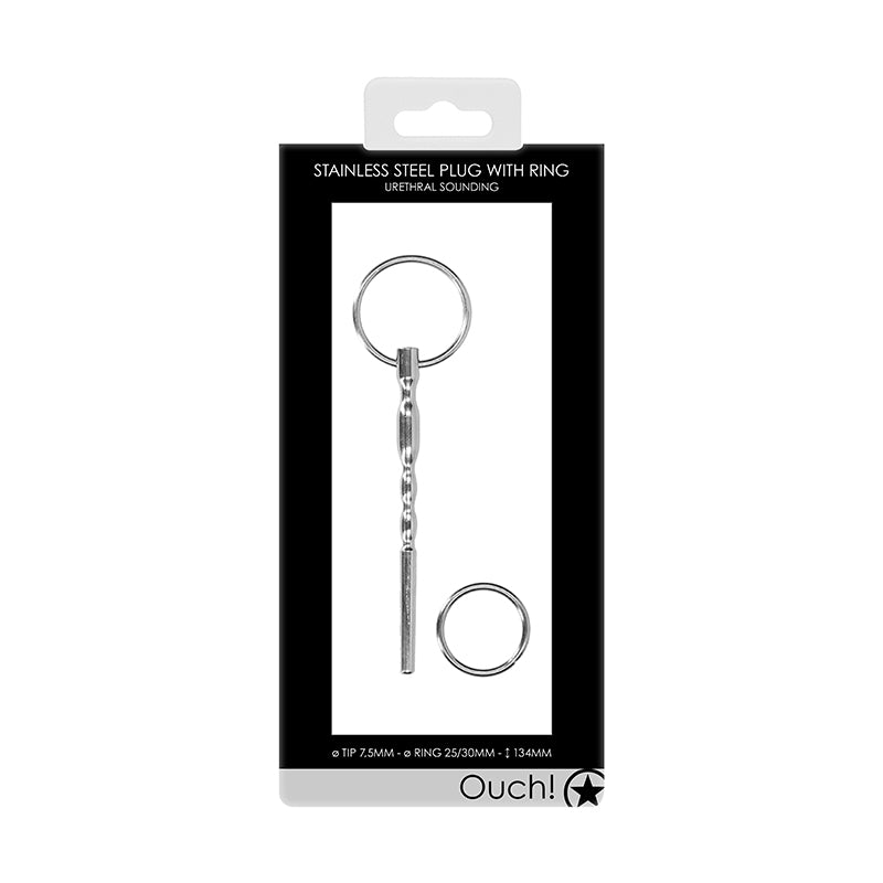 Ouch! Urethral Sounding Stainless Steel Plug With Ring 7.5 mm