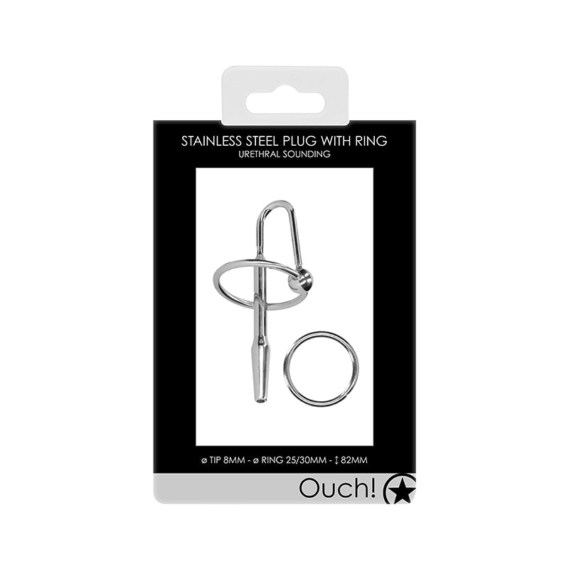 Ouch! Urethral Sounding Stainless Steel Plug With Ring 8 mm