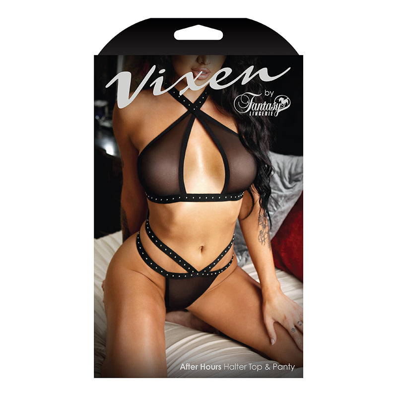 Vixen After Hours Studded Halter Top & Panty Black L/XL