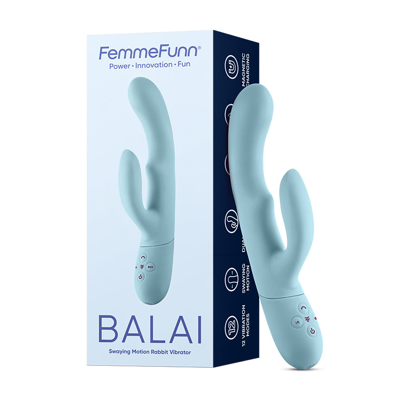 FemmeFunn Balai Rechargeable Silicone Swaying Motion Dual Stimulation Vibrator Light Blue