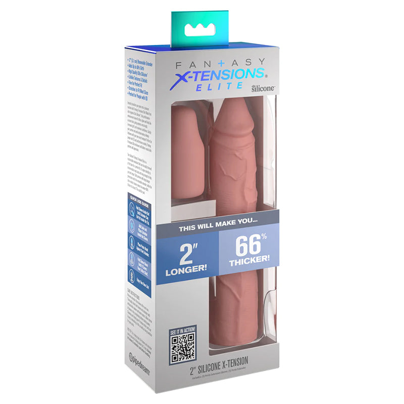 Pipedream Fantasy X-tensions Elite 8 in. Silicone Sleeve with 2 in. Extender Beige