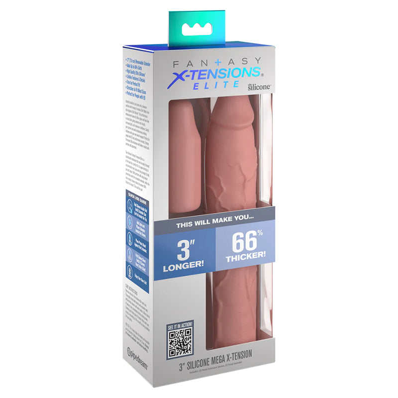 Pipedream Fantasy X-tensions Elite 9 in. Silicone Mega Extension Sleeve with 3 in. Extender Beige