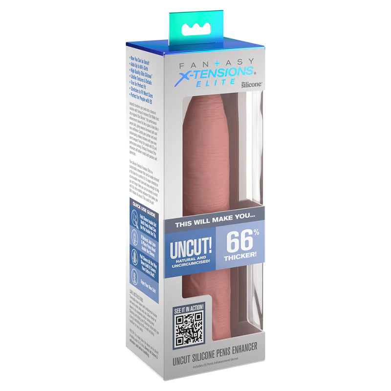 Pipedream Fantasy X-tensions Elite Uncut 7 in. Open-Ended Silicone Enhancement Sleeve Beige