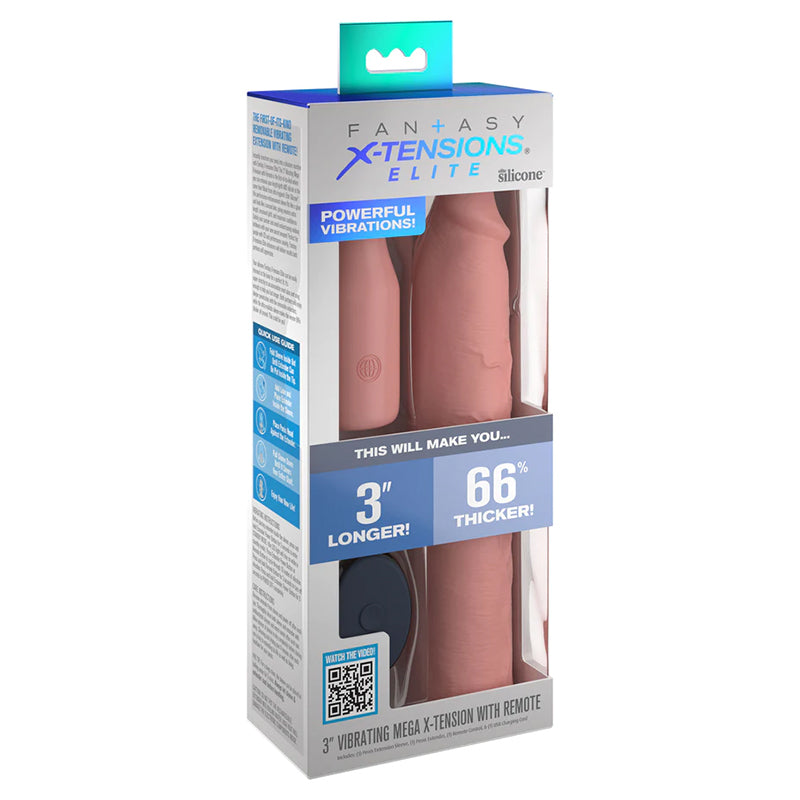 Pipedream Fantasy X-tensions Elite 9 in. Silicone Mega Extension Sleeve with Rechargeable Remote-Controlled 3 in. Vibrating Extender Beige