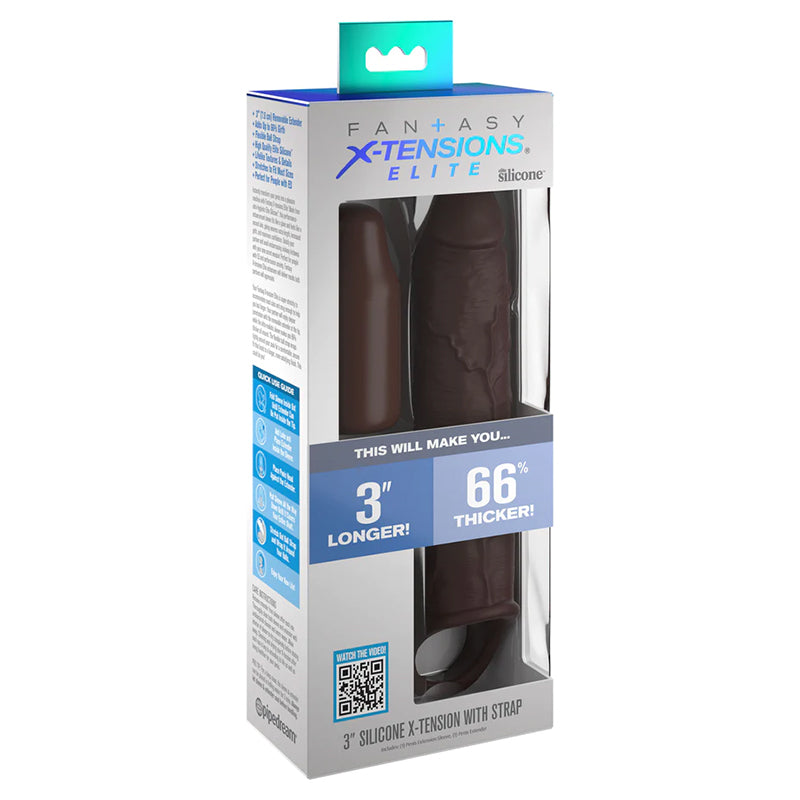 Pipedream Fantasy X-tensions Elite 7 in. Silicone Extension with Strap & 3 in. Extender Brown