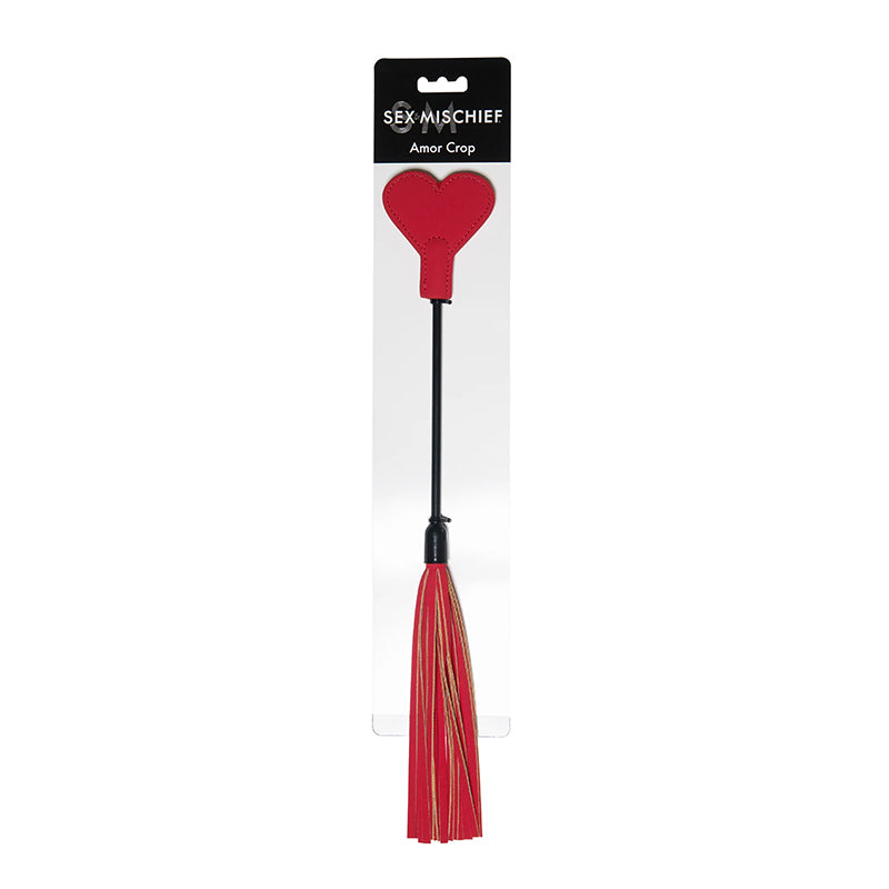 Sportsheets Sex &amp; Mischief Amor Crop Heart-Shaped Dual-Ended Flogger Red