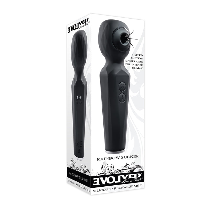 Evolved Rainbow Sucker Light-Up Rechargeable Dual-Function Silicone Suction Wand Vibrator Black