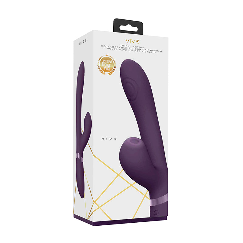 VIVE HIDE Rechargeable Air & Pulse Wave Silicone Dual Stimulator Purple
