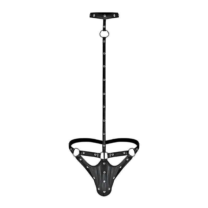 Male Power Fetish Tormentor Choker G-String Body Harness Black S/M