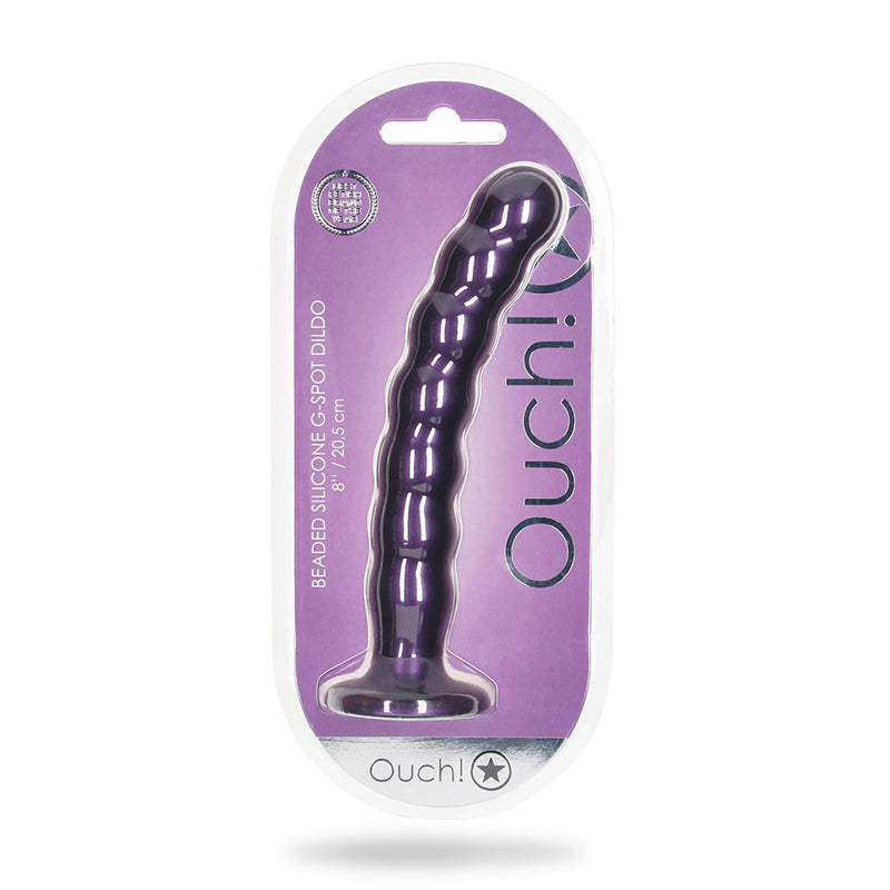 Shots Ouch! Beaded Silicone 8 in. G-Spot Dildo Metallic Purple