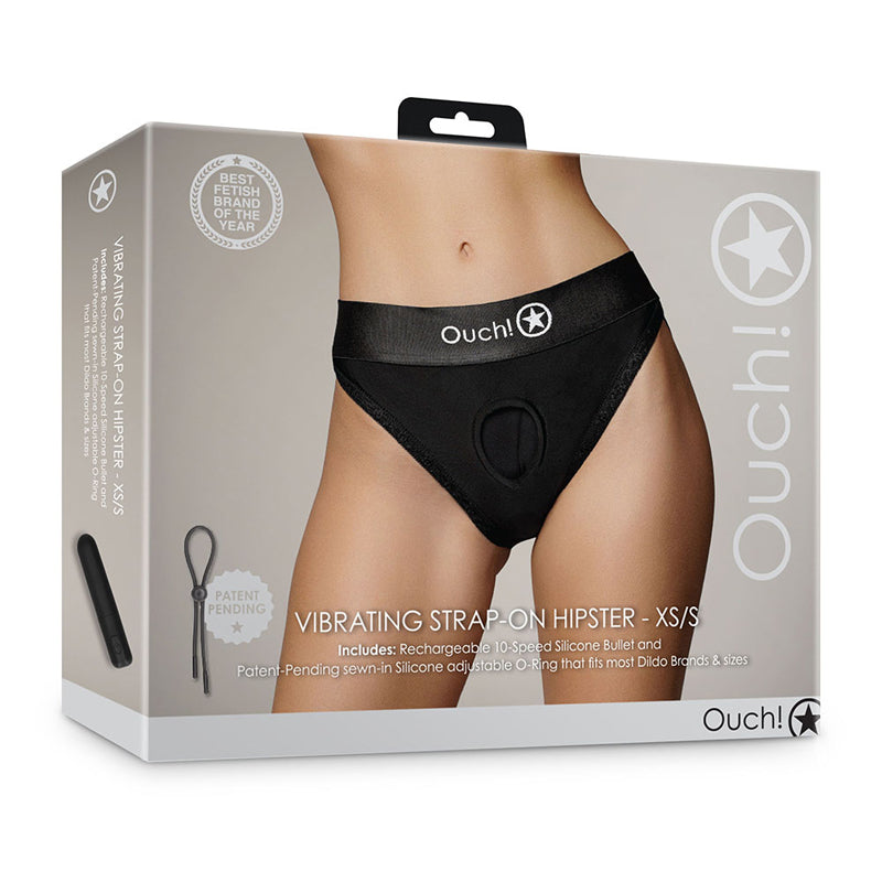 Shots Ouch! Vibrating Strap-on Hipster Black XS/S