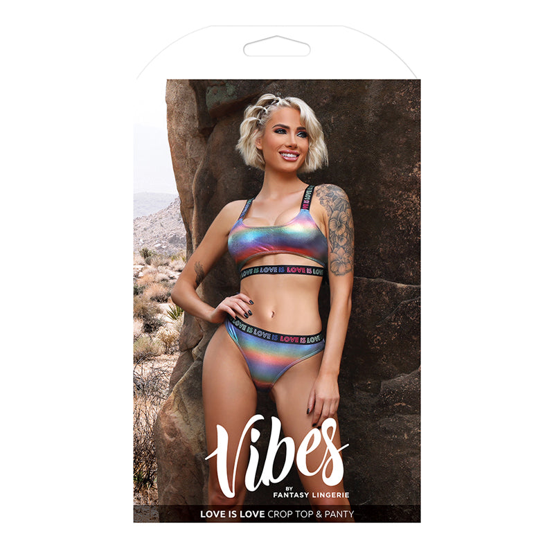Fantasy Lingerie Vibes Love is Love Underboob Cutout Top & Cheeky Panty Rainbow Holo M/L