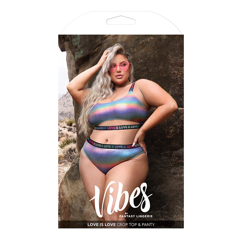 Fantasy Lingerie Vibes Love is Love Underboob Cutout Top & Cheeky Panty Rainbow Holo Queen Size