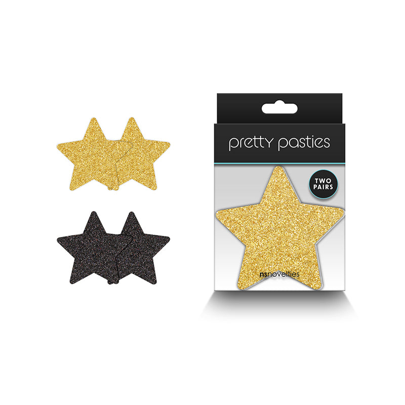 Pretty Pasties Glitter Stars Bk/Gold 2pr