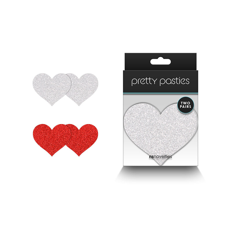 Pretty Pasties Glitter Hearts Rd/Sil 2pr