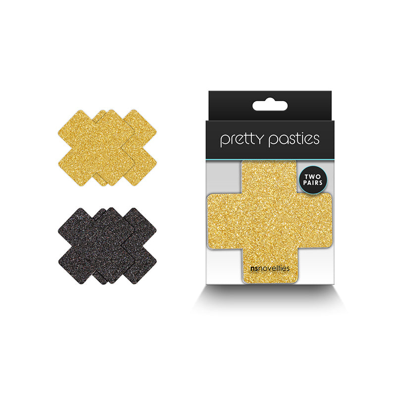 Pretty Pasties Glitter Cross Bk/Gold 2pr