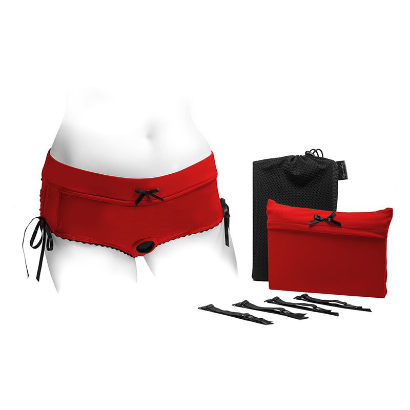 SpareParts Sasha Cinch Booty Short Harness Red/Black Size M