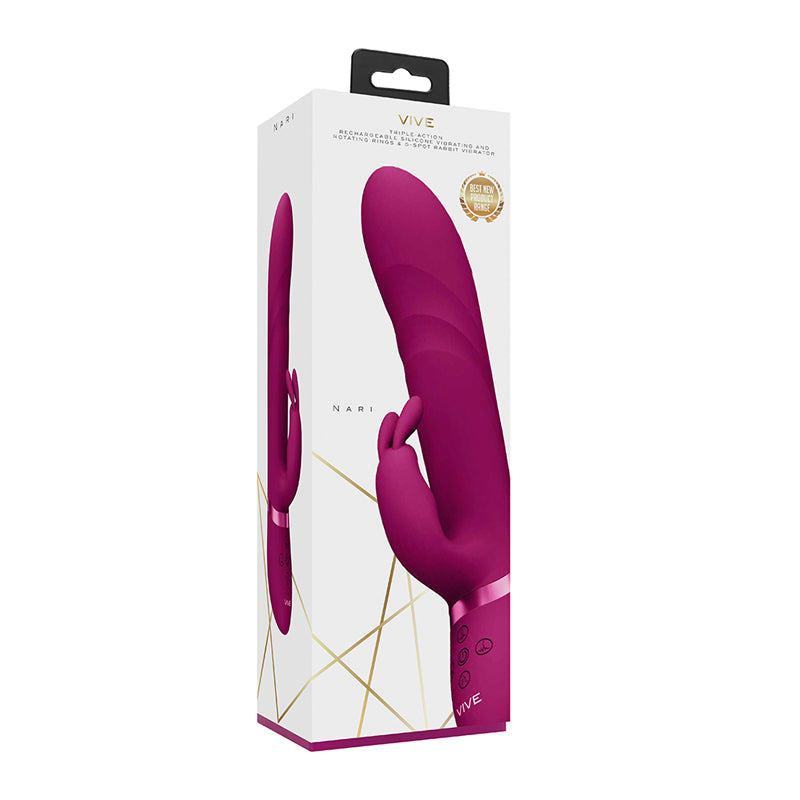 VIVE NARI Rechargeable Silicone G-Spot Rabbit Vibrator with Rotating Beads Pink