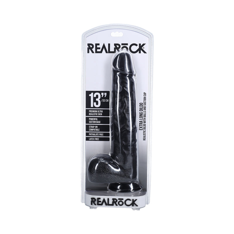 RealRock Extra Long 13 in. Dildo with Balls Black