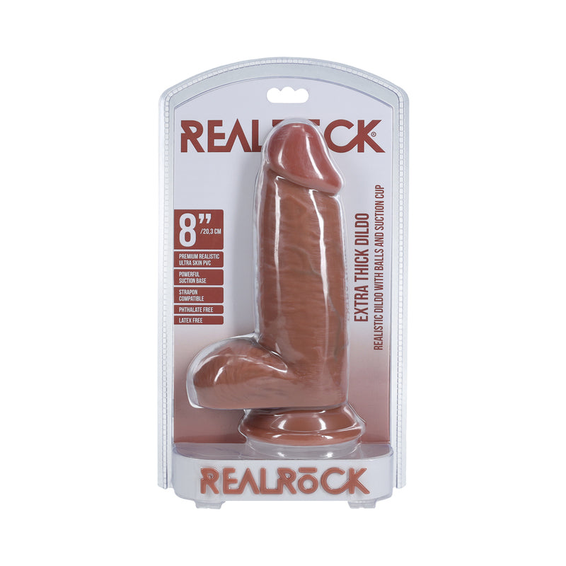 RealRock Extra Thick 8 in. Dildo with Balls Tan