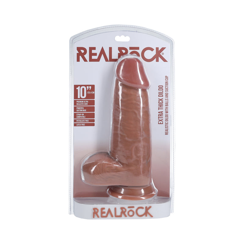 RealRock Extra Thick 10 in. Dildo with Balls Tan