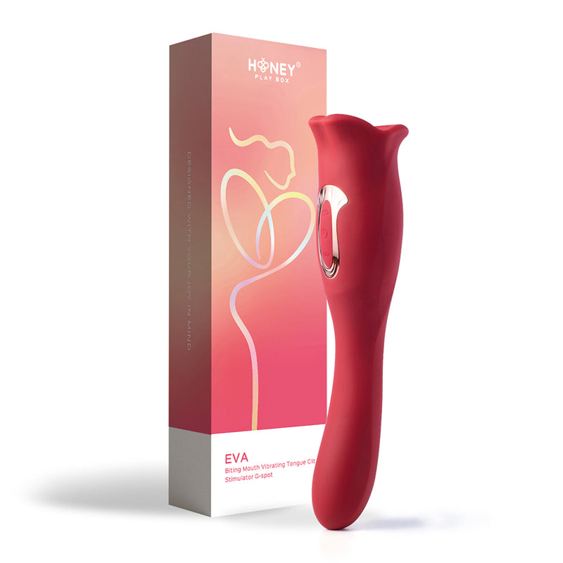 Honey Play Box Eva Sucking Mouth Tongue Clit Stimulator and G-spot Vibrator Red