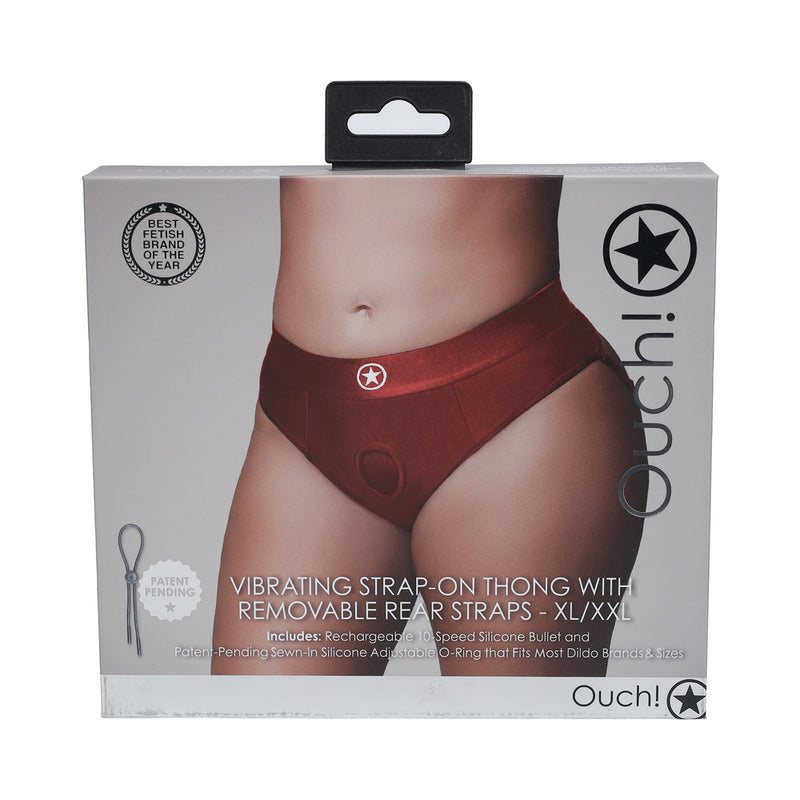 Ouch! Vibrating Strap-on Thong with Removable Butt Straps Red XL/XXL