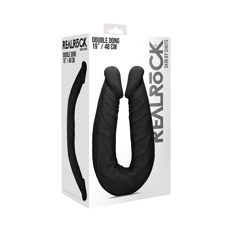 RealRock Skin Double Dong 18 in. Flexible Dual-Ended Dildo Black